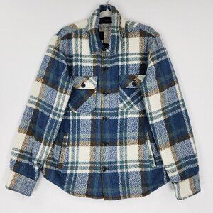 Lucky Brand Jacket Mens Medium Blue Plaid Wool Blend Button Front Shirt Shacket